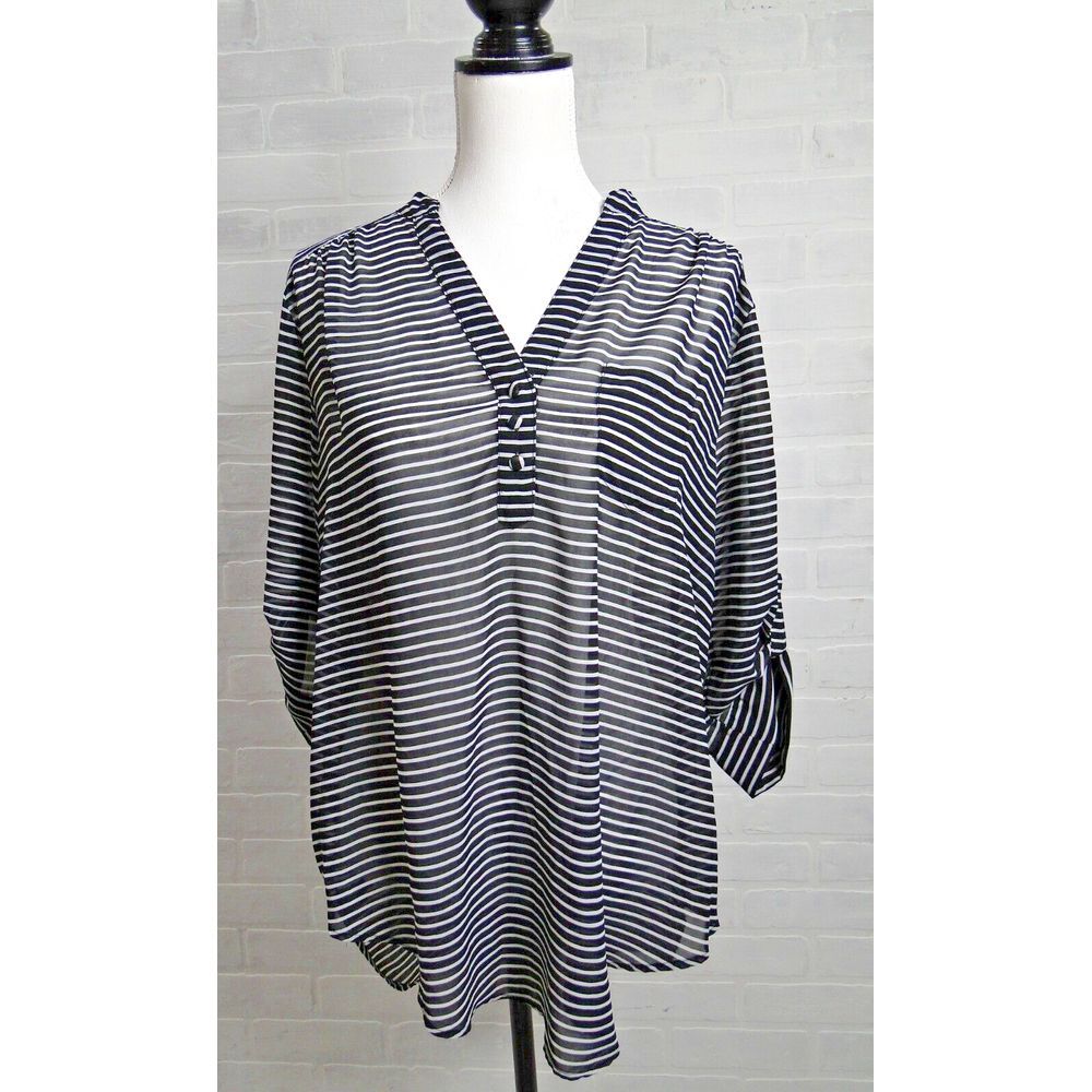 Torrid Black Harper with  Ivory Stripe Georgette Size 0X‎ Blouse Top